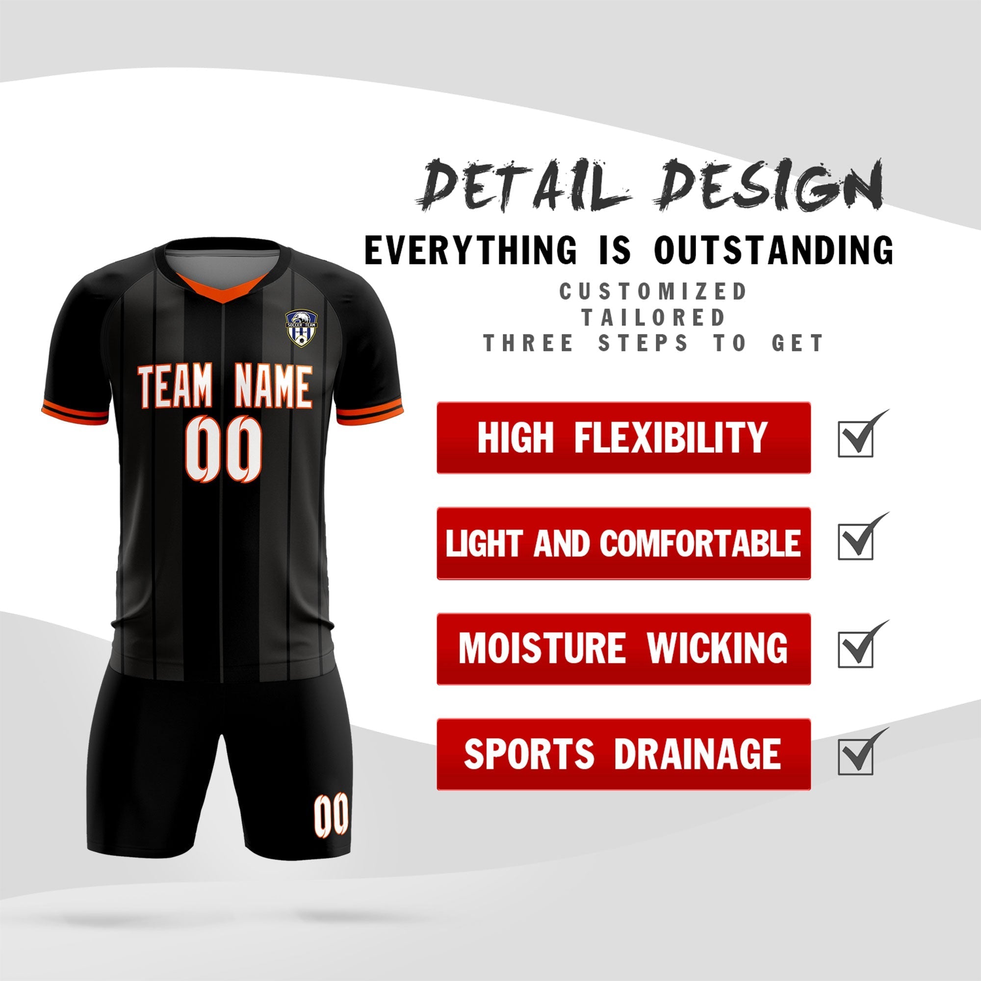 Custom Black Classic Striped Personalized Football Kit Jersey