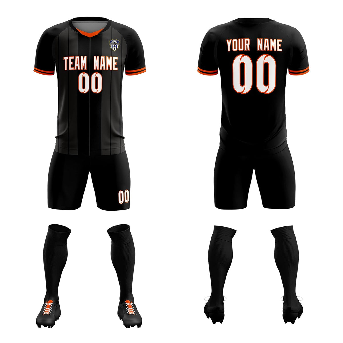 Custom Black Classic Striped Personalized Football Kit Jersey