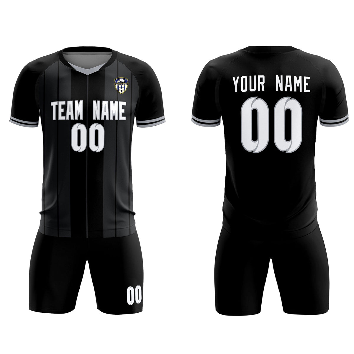 Custom Black Classic Striped Personalized Football Kit Jersey