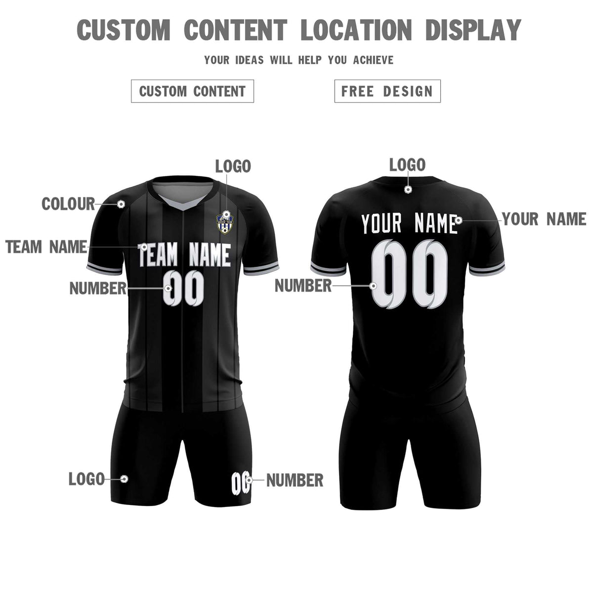 Custom Black Classic Striped Personalized Football Kit Jersey