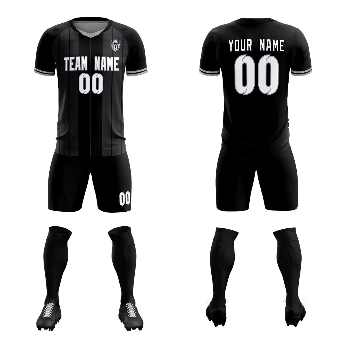 Custom Black Classic Striped Personalized Football Kit Jersey