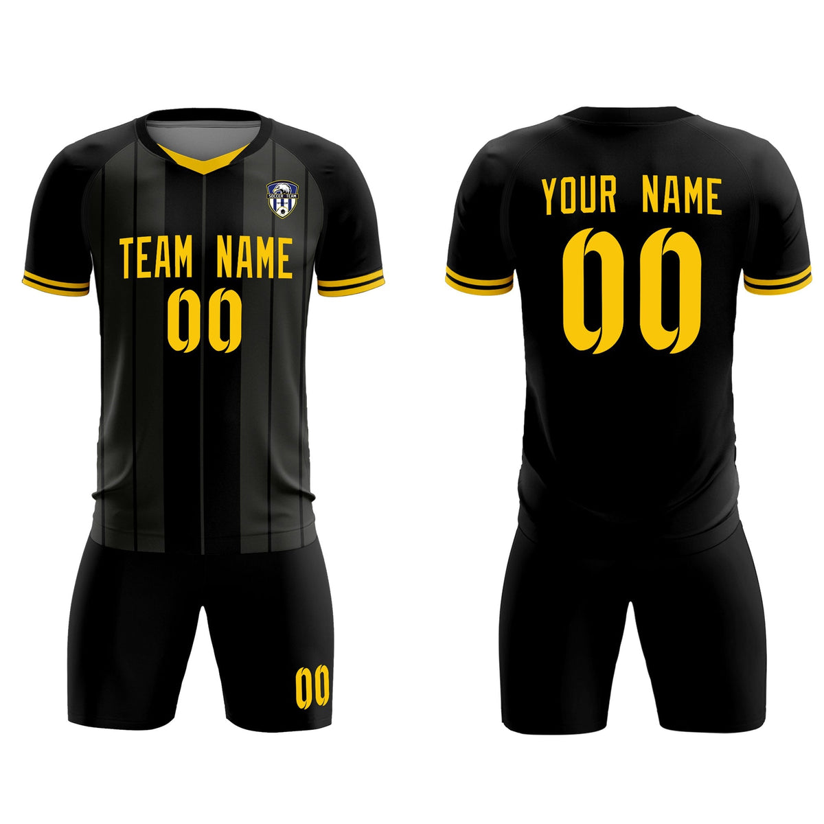Custom Black Classic Striped Personalized Football Kit Jersey