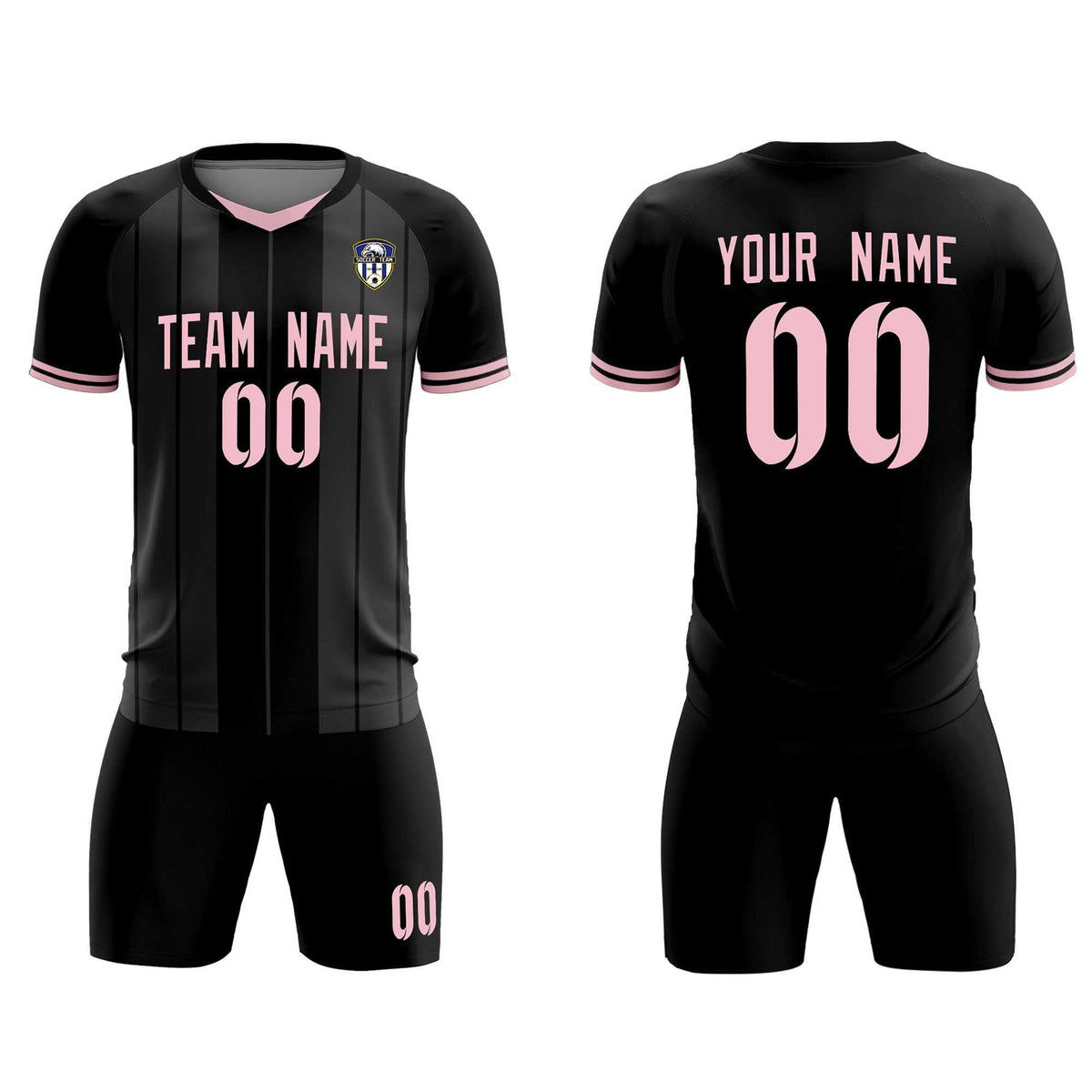 Custom Black Classic Striped Personalized Football Kit Jersey