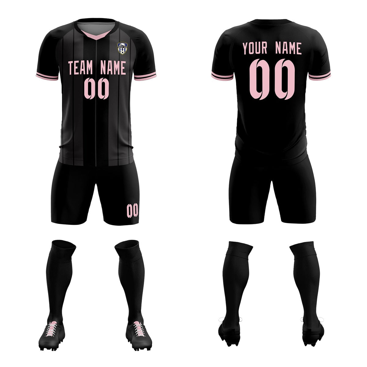 Custom Black Classic Striped Personalized Football Kit Jersey