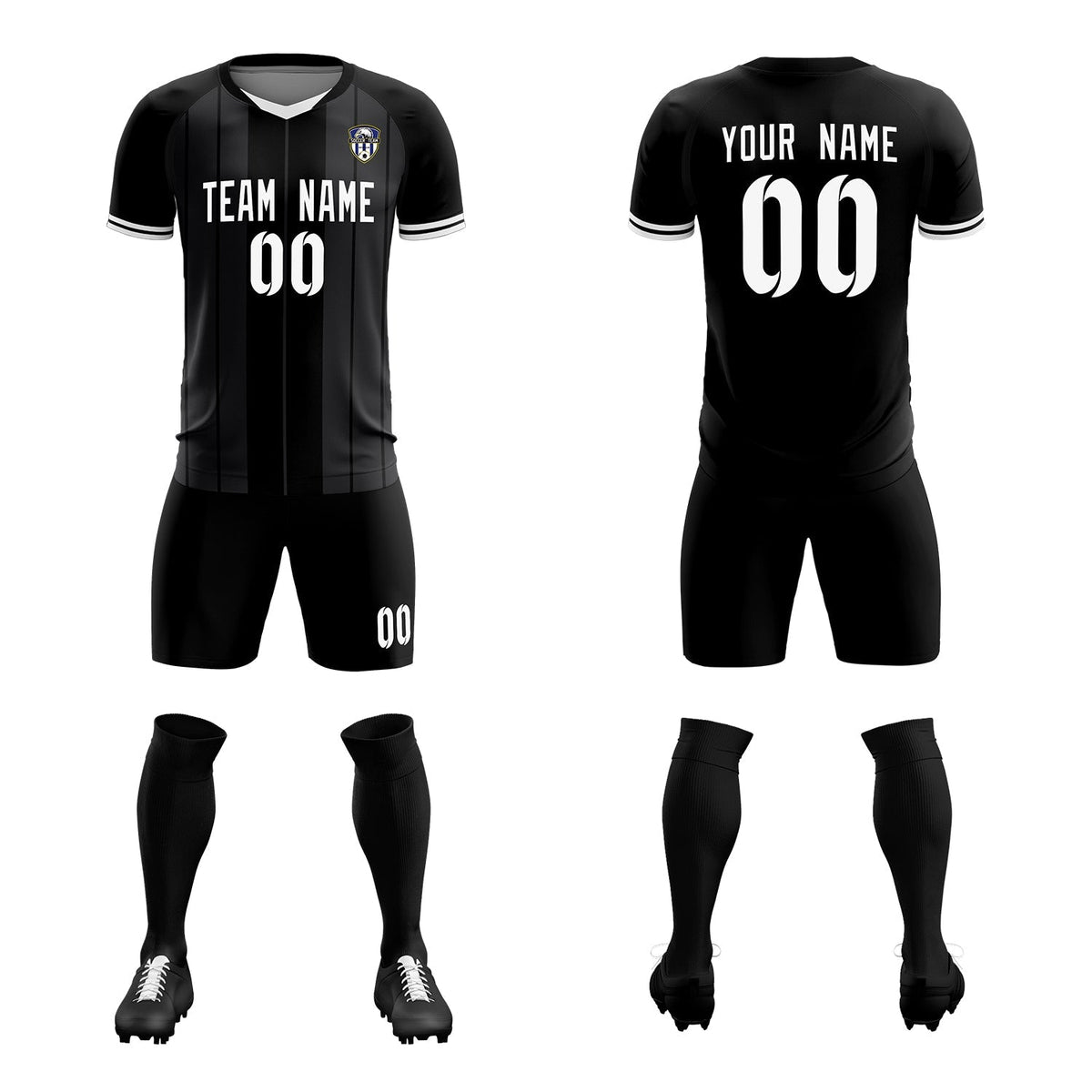 Custom Black Classic Striped Personalized Football Kit Jersey