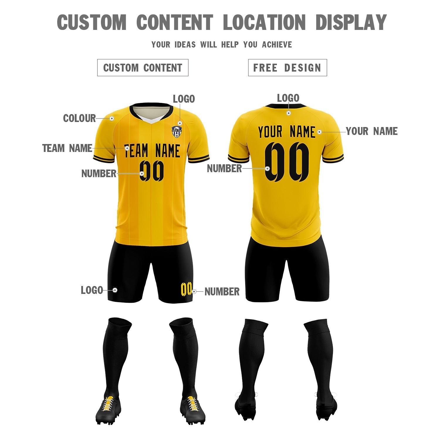 Custom Gold Classic Striped Personalized Football Kit Jersey