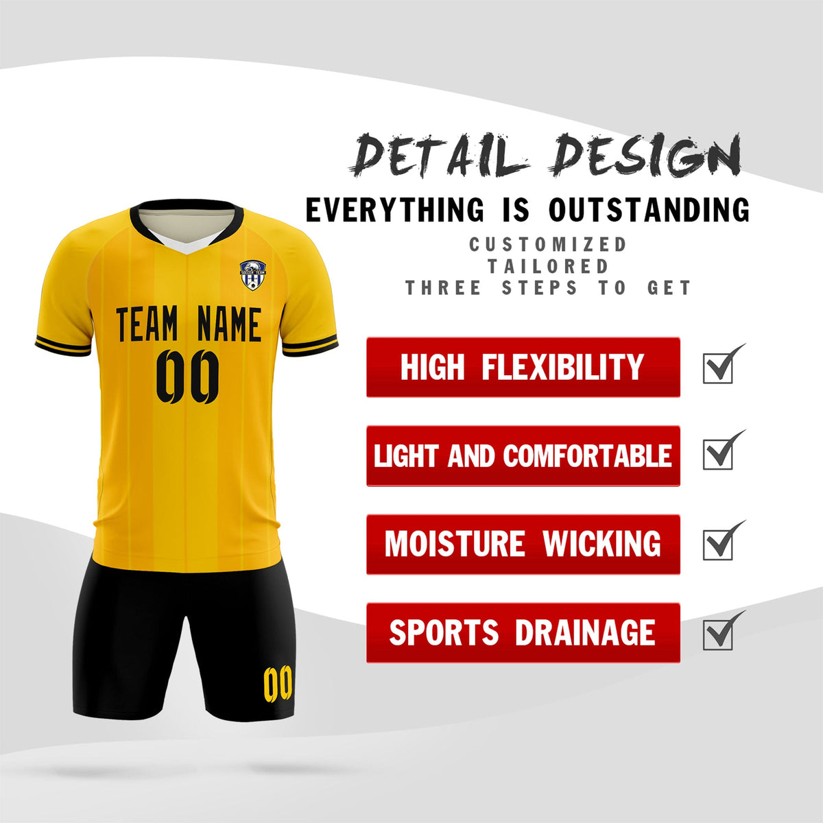 Custom Gold Classic Striped Personalized Football Kit Jersey