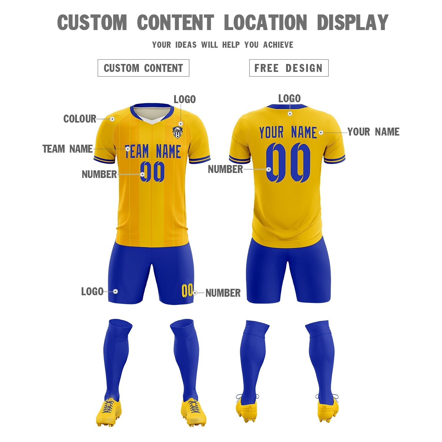 Custom Gold Classic Striped Personalized Football Kit Jersey