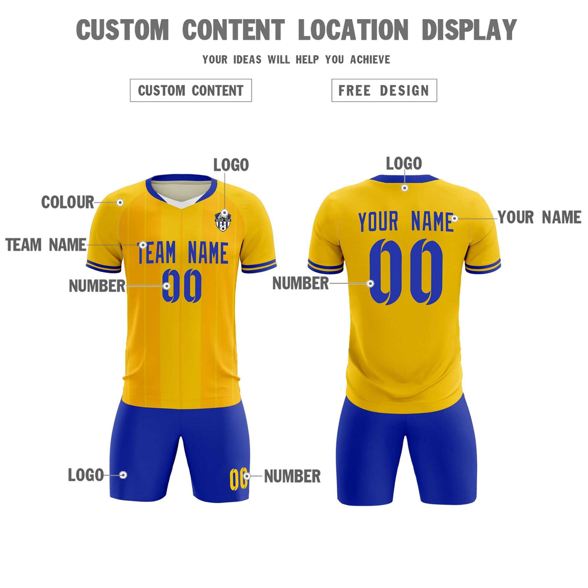 Custom Gold Classic Striped Personalized Football Kit Jersey