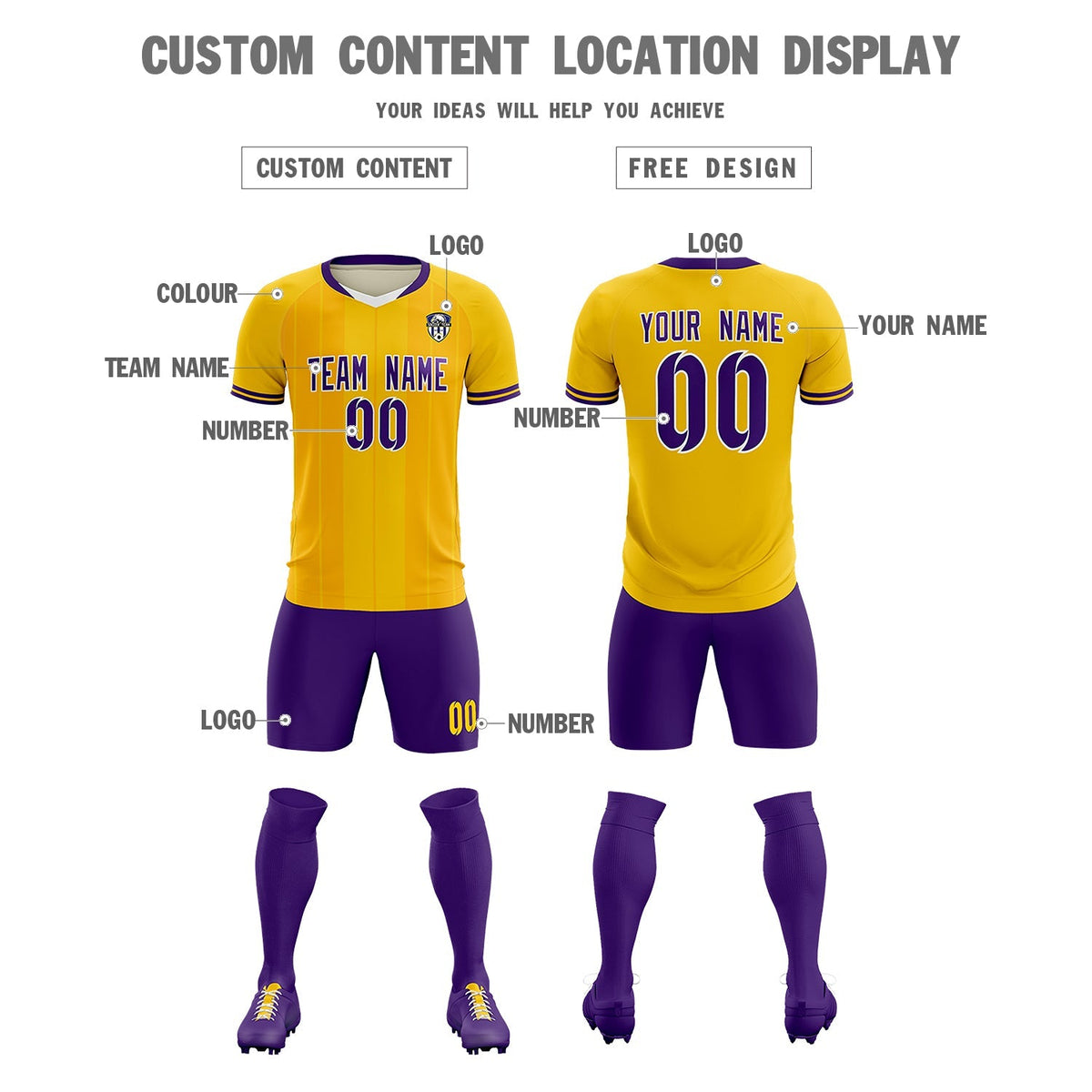 Custom Gold Classic Striped Personalized Football Kit Jersey