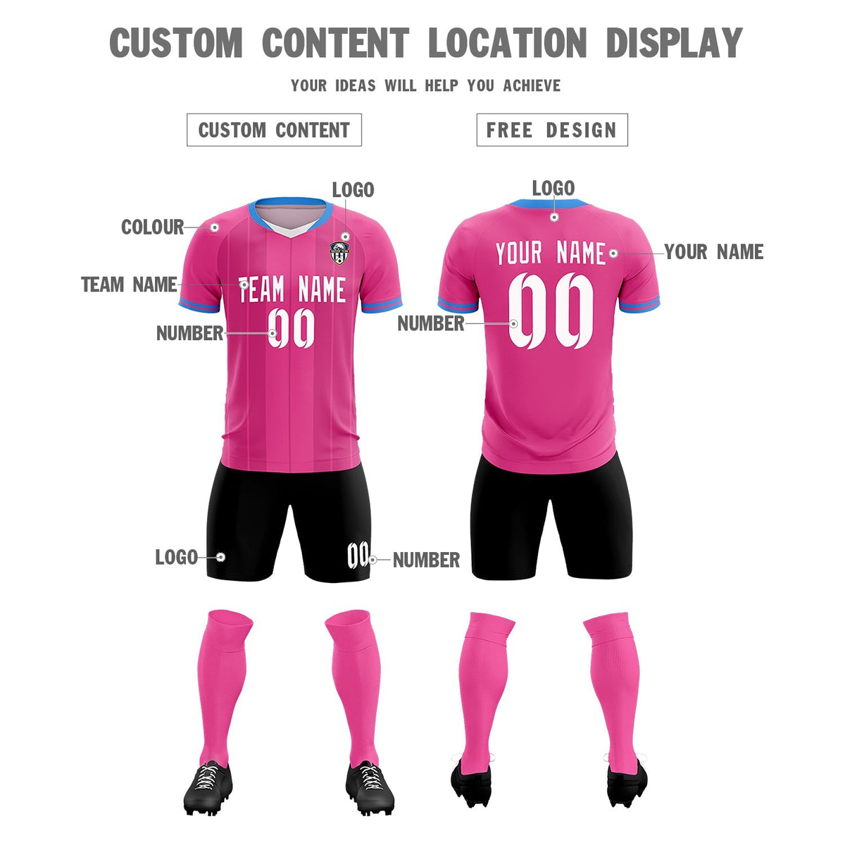 Custom Pink Classic Striped Personalized Football Kit Jersey