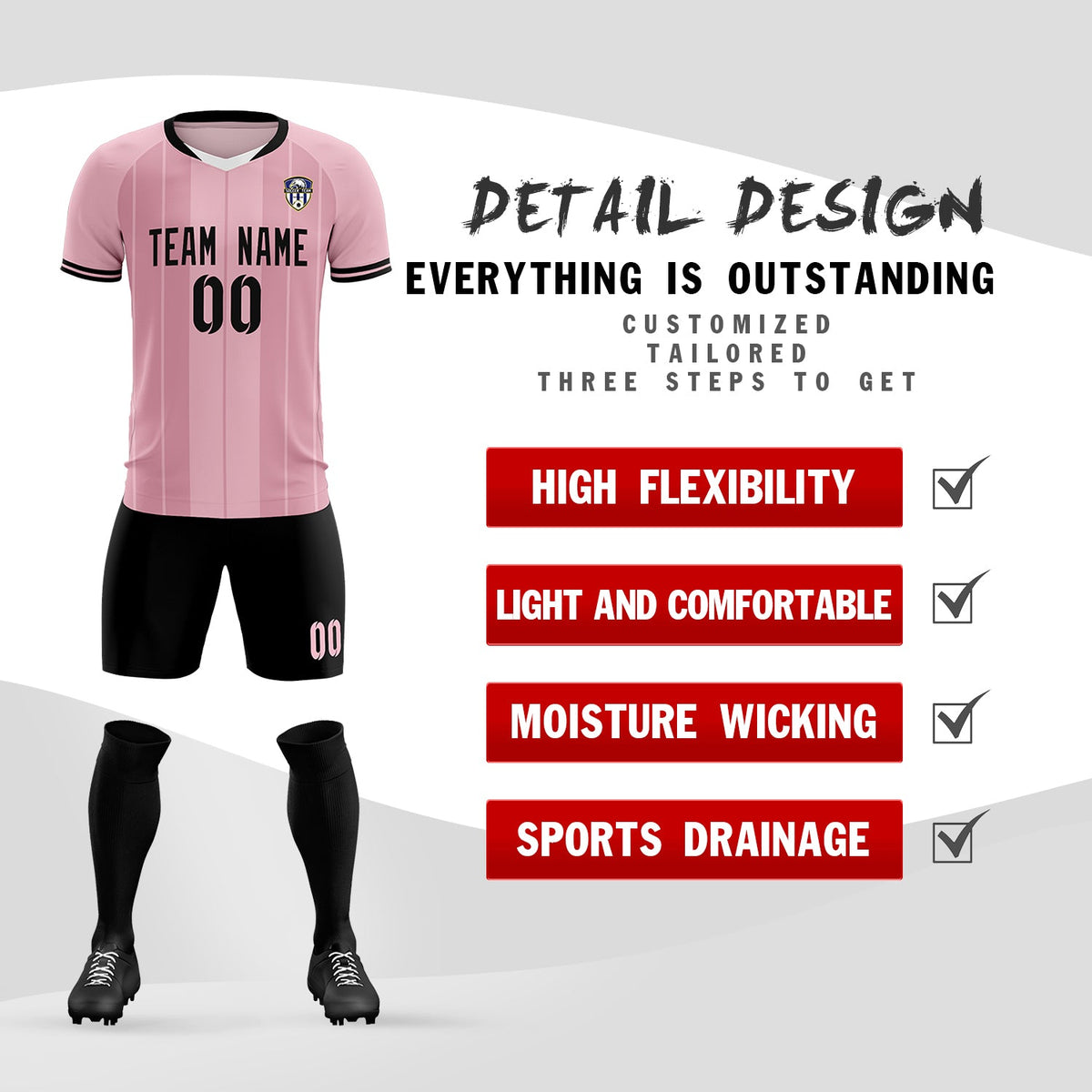 Custom Light Pink Classic Striped Personalized Football Kit Jersey