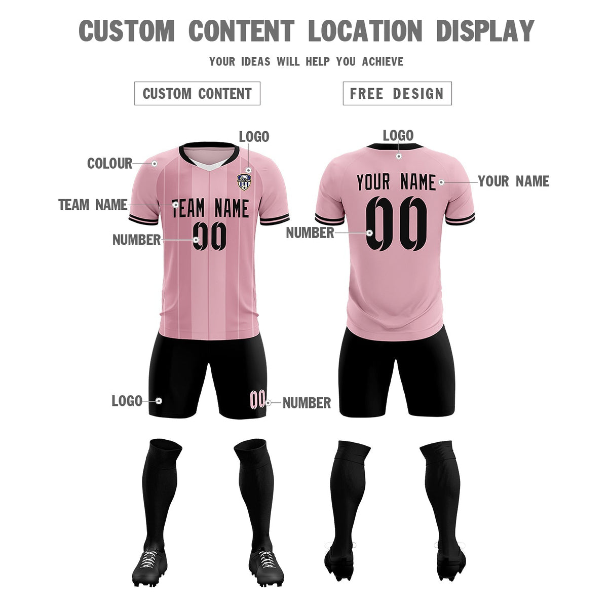 Custom Light Pink Classic Striped Personalized Football Kit Jersey