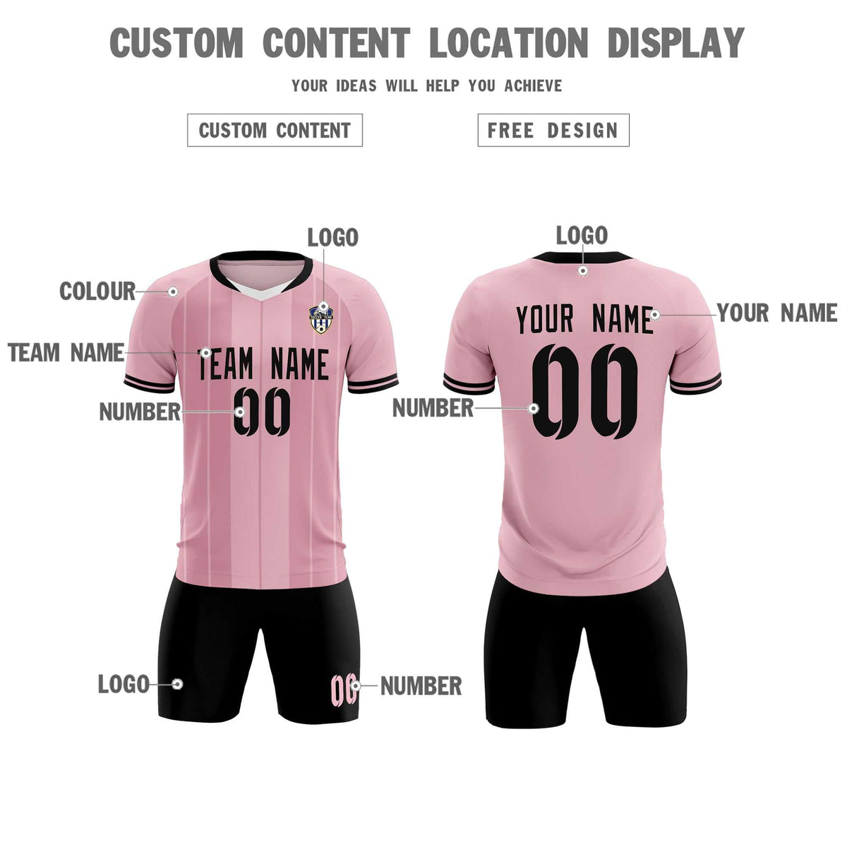 Custom Light Pink Classic Striped Personalized Football Kit Jersey