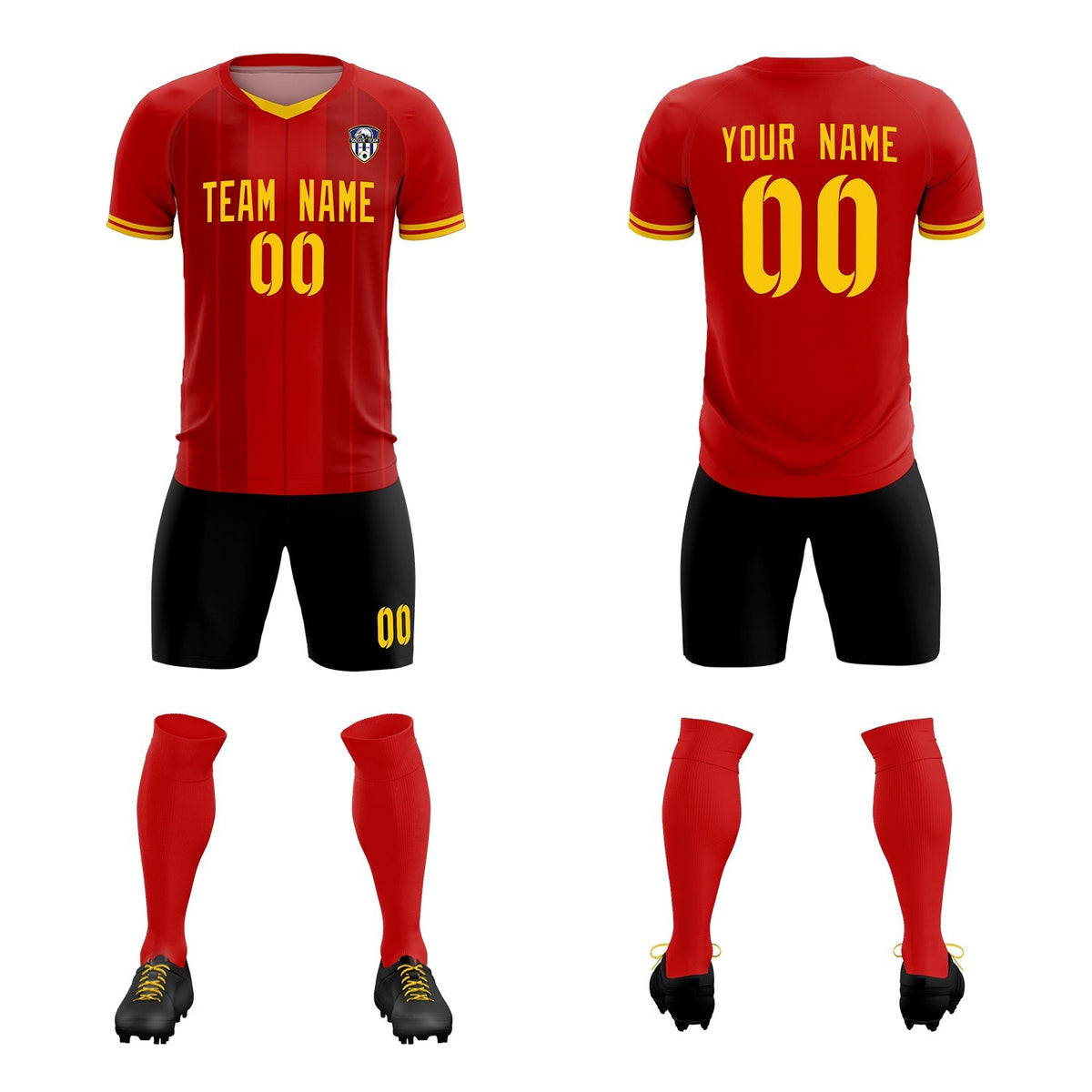 Custom Red Classic Striped Personalized Football Kit Jersey