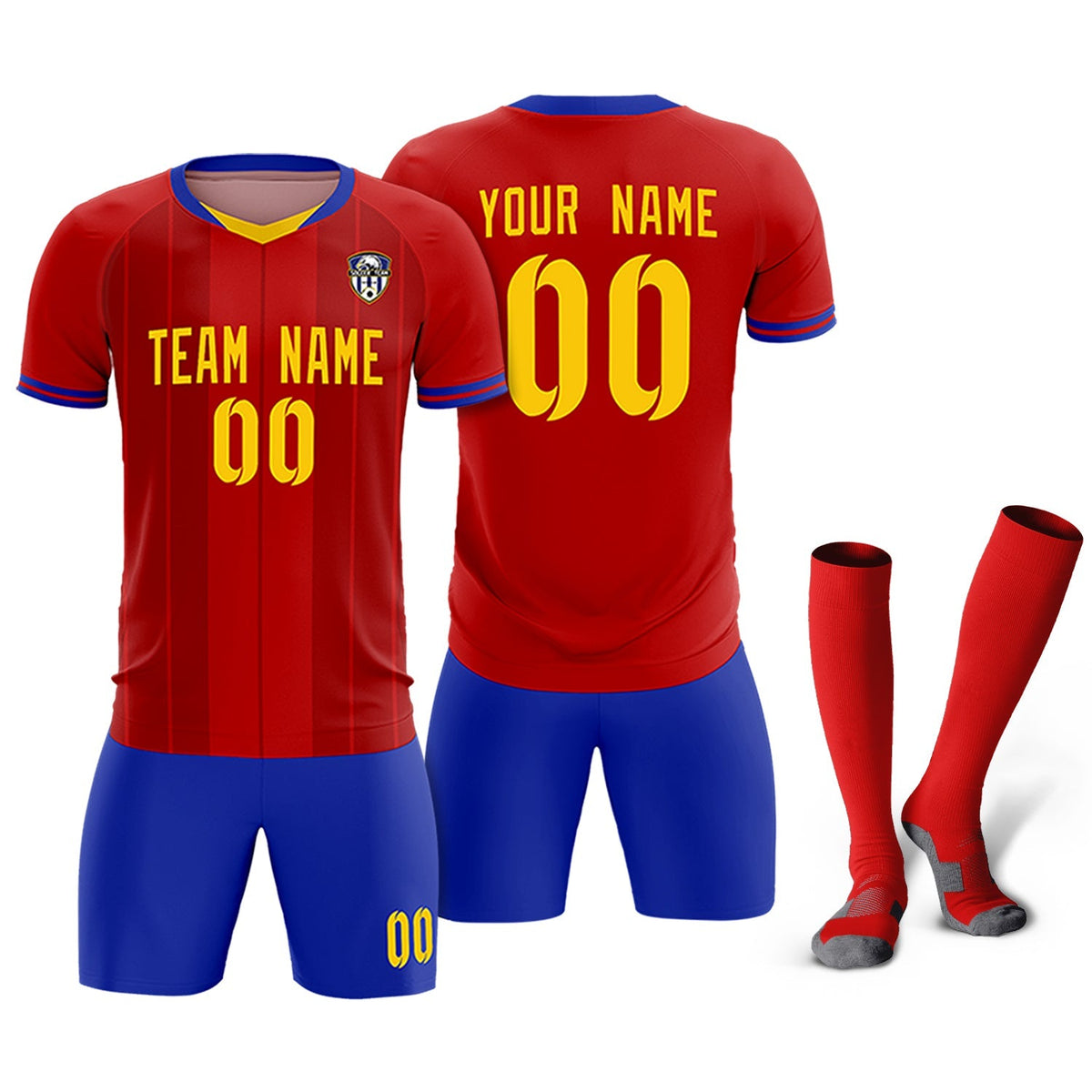 Custom Red Classic Striped Personalized Football Kit Jersey