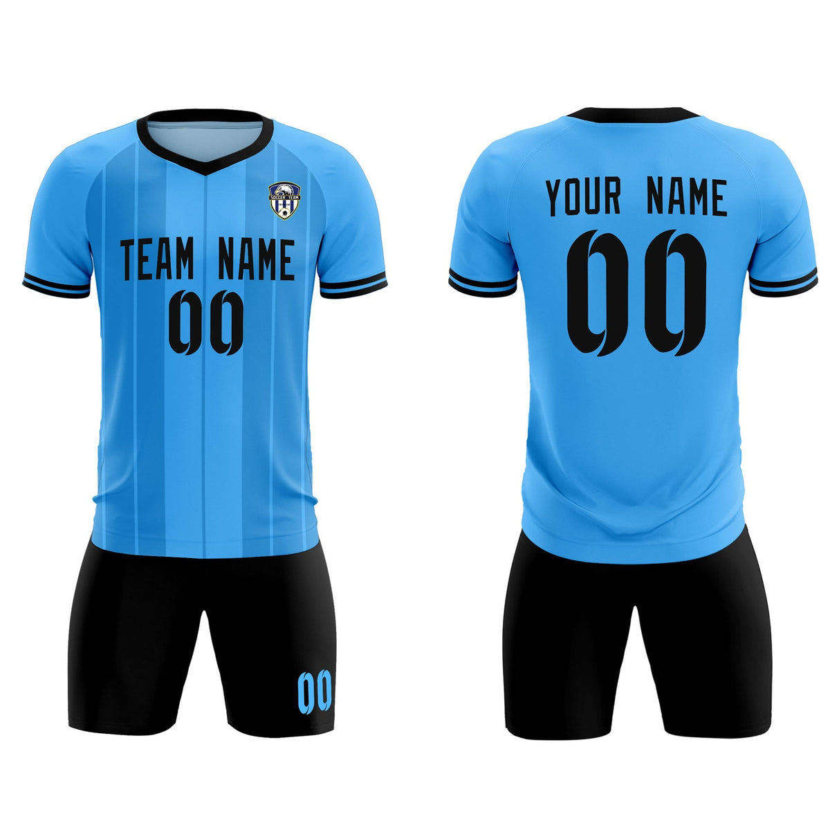 Custom Powder Blue Classic Striped Personalized Football Kit Jersey