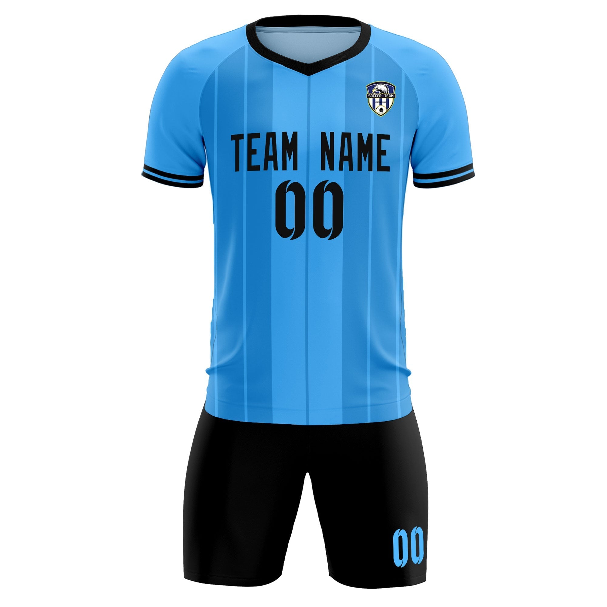 Custom Powder Blue Classic Striped Personalized Football Kit Jersey