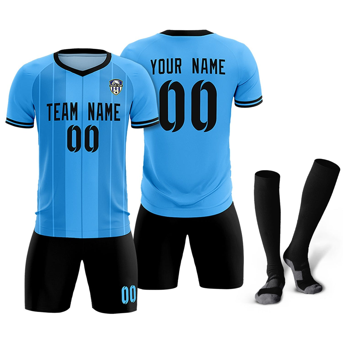 Custom Powder Blue Classic Striped Personalized Football Kit Jersey