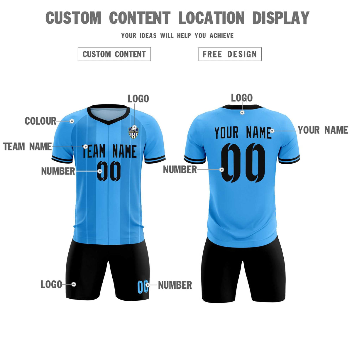 Custom Powder Blue Classic Striped Personalized Football Kit Jersey