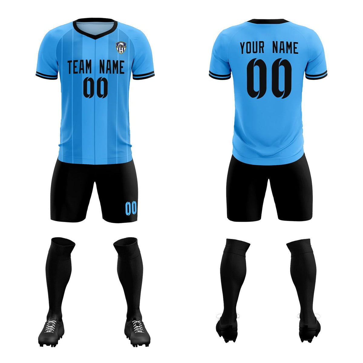 Custom Powder Blue Classic Striped Personalized Football Kit Jersey