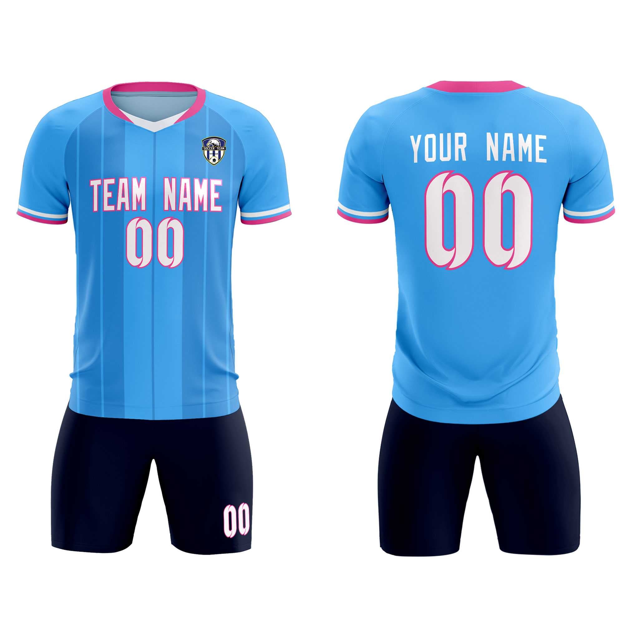 Custom Powder Blue Classic Striped Personalized Football Kit Jersey