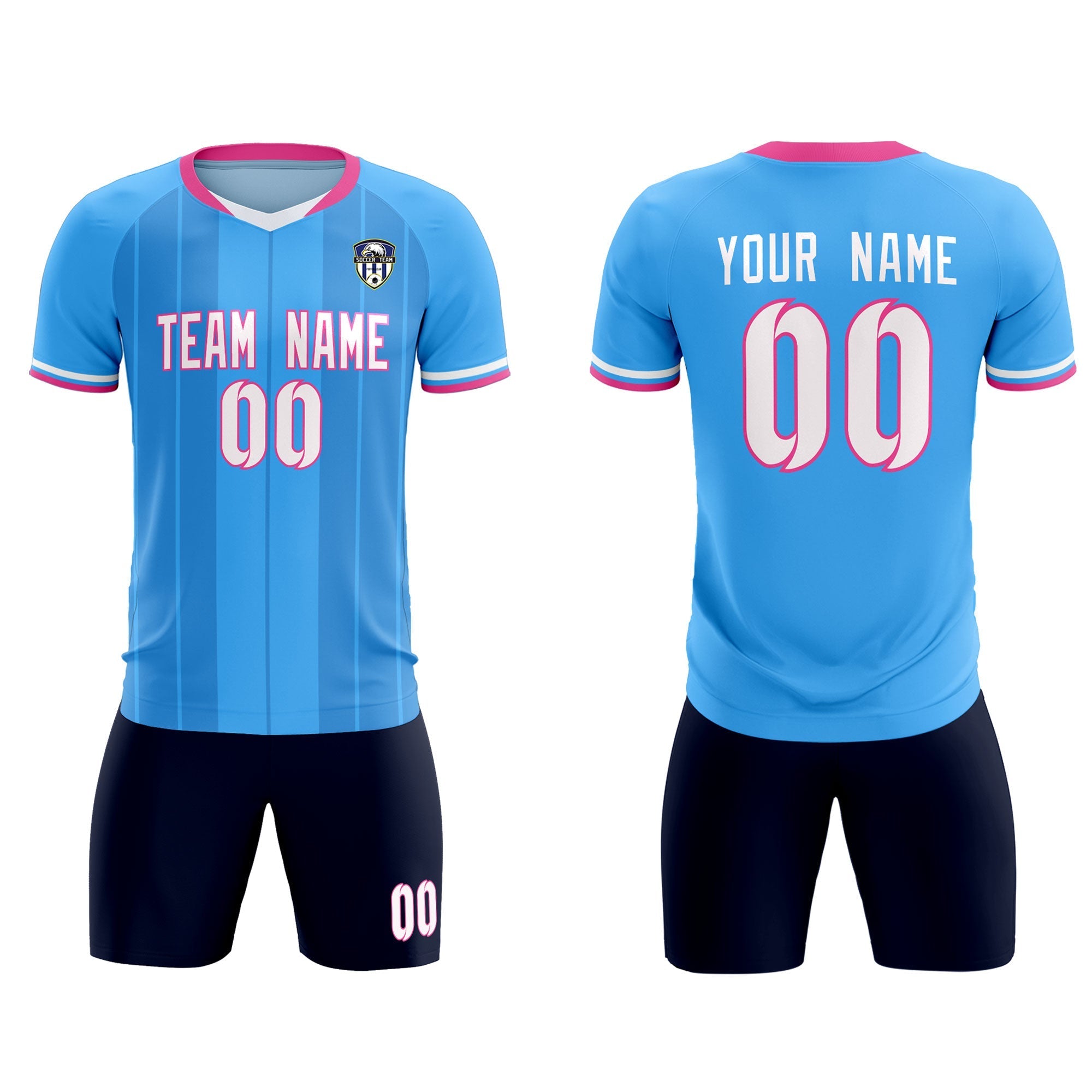 Custom Powder Blue Classic Striped Personalized Football Kit Jersey