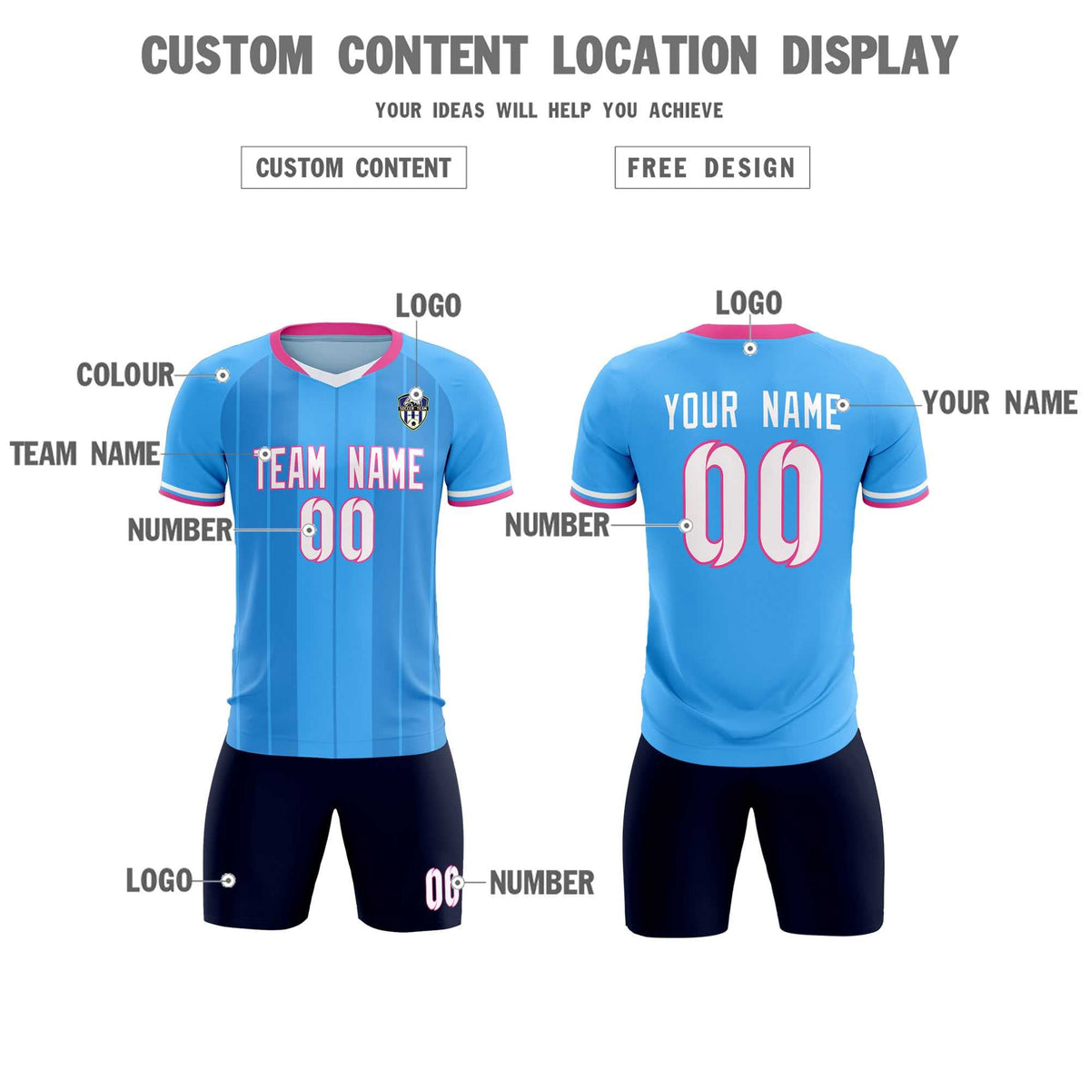 Custom Powder Blue Classic Striped Personalized Football Kit Jersey