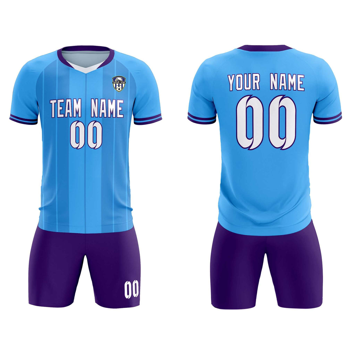 Custom Powder Blue Classic Striped Personalized Football Kit Jersey