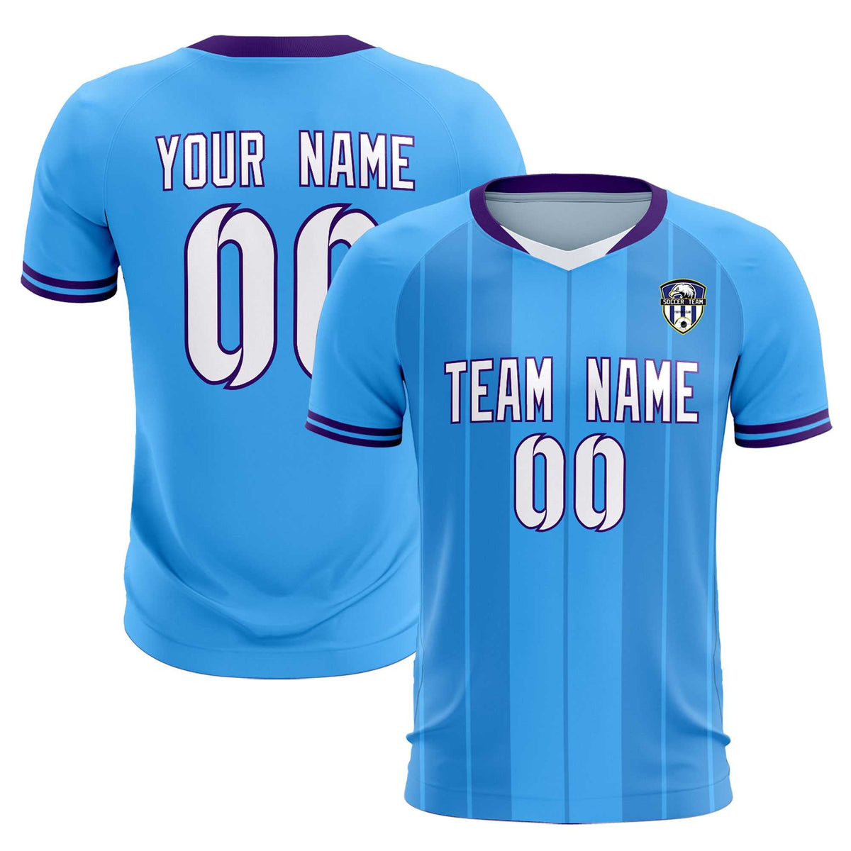Custom Powder Blue Classic Striped Personalized Football Kit Jersey