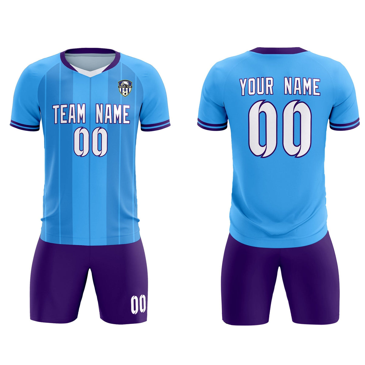Custom Powder Blue Classic Striped Personalized Football Kit Jersey