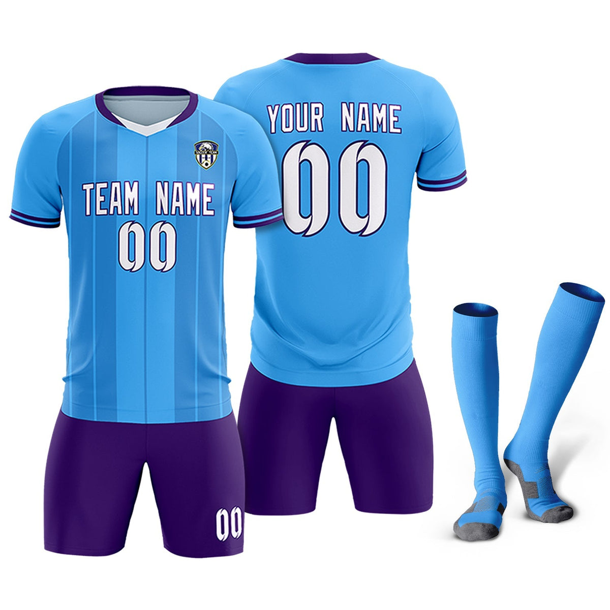 Custom Powder Blue Classic Striped Personalized Football Kit Jersey