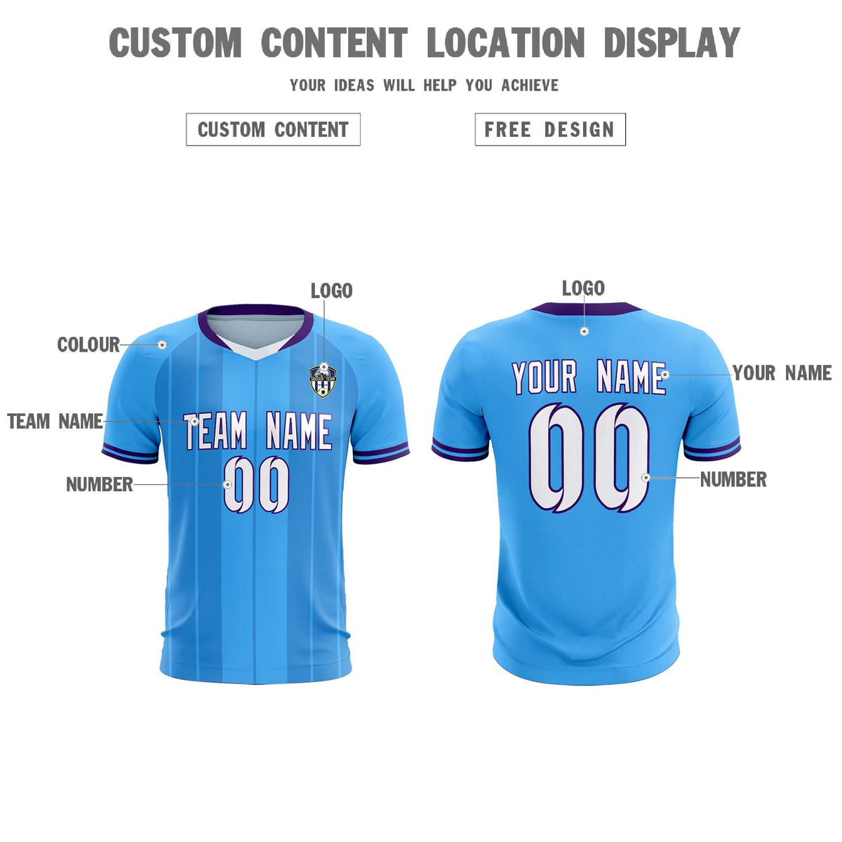 Custom Powder Blue Classic Striped Personalized Football Kit Jersey