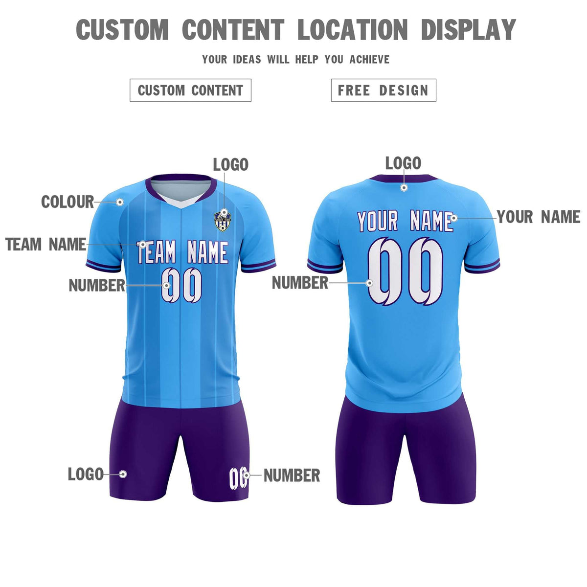 Custom Powder Blue Classic Striped Personalized Football Kit Jersey