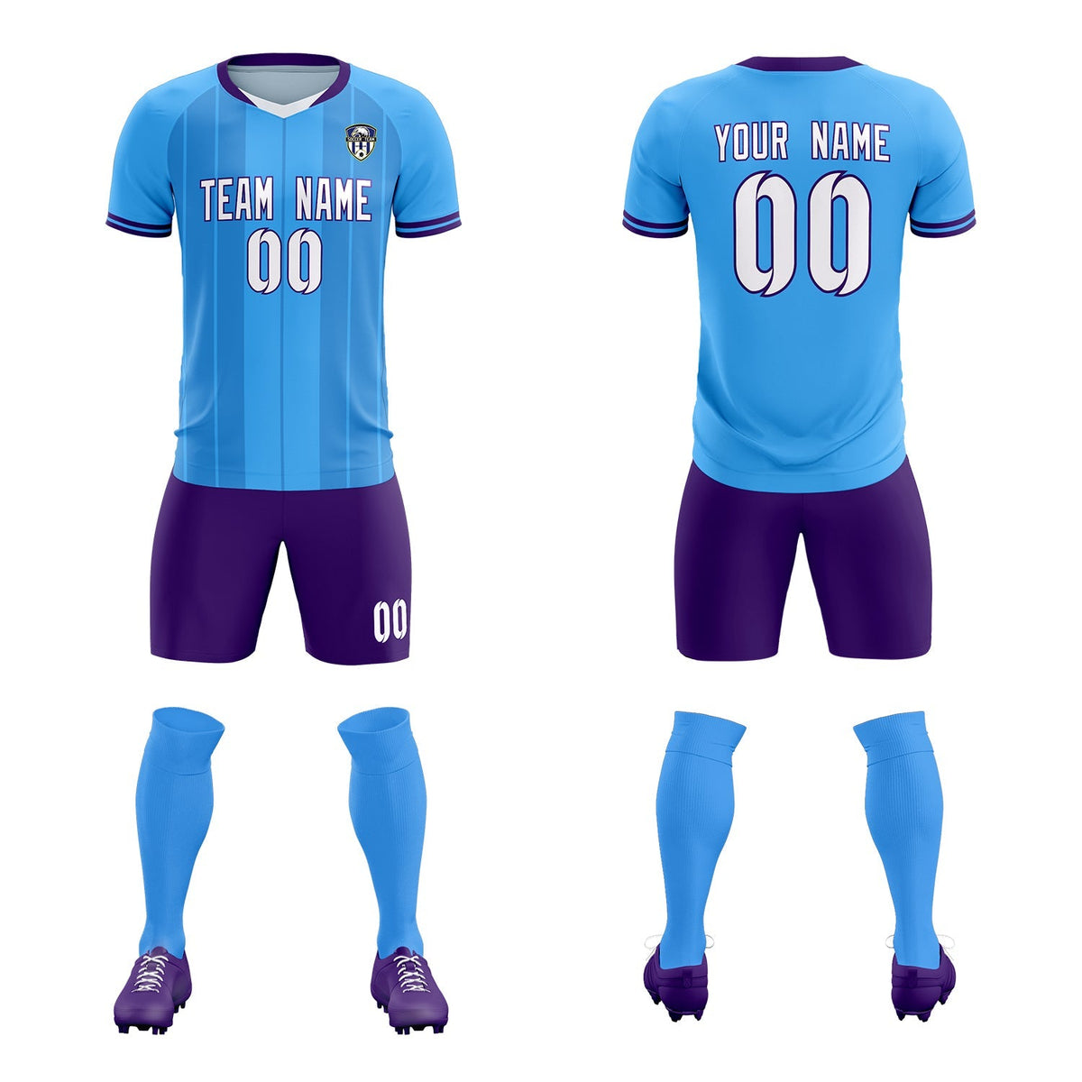 Custom Powder Blue Classic Striped Personalized Football Kit Jersey