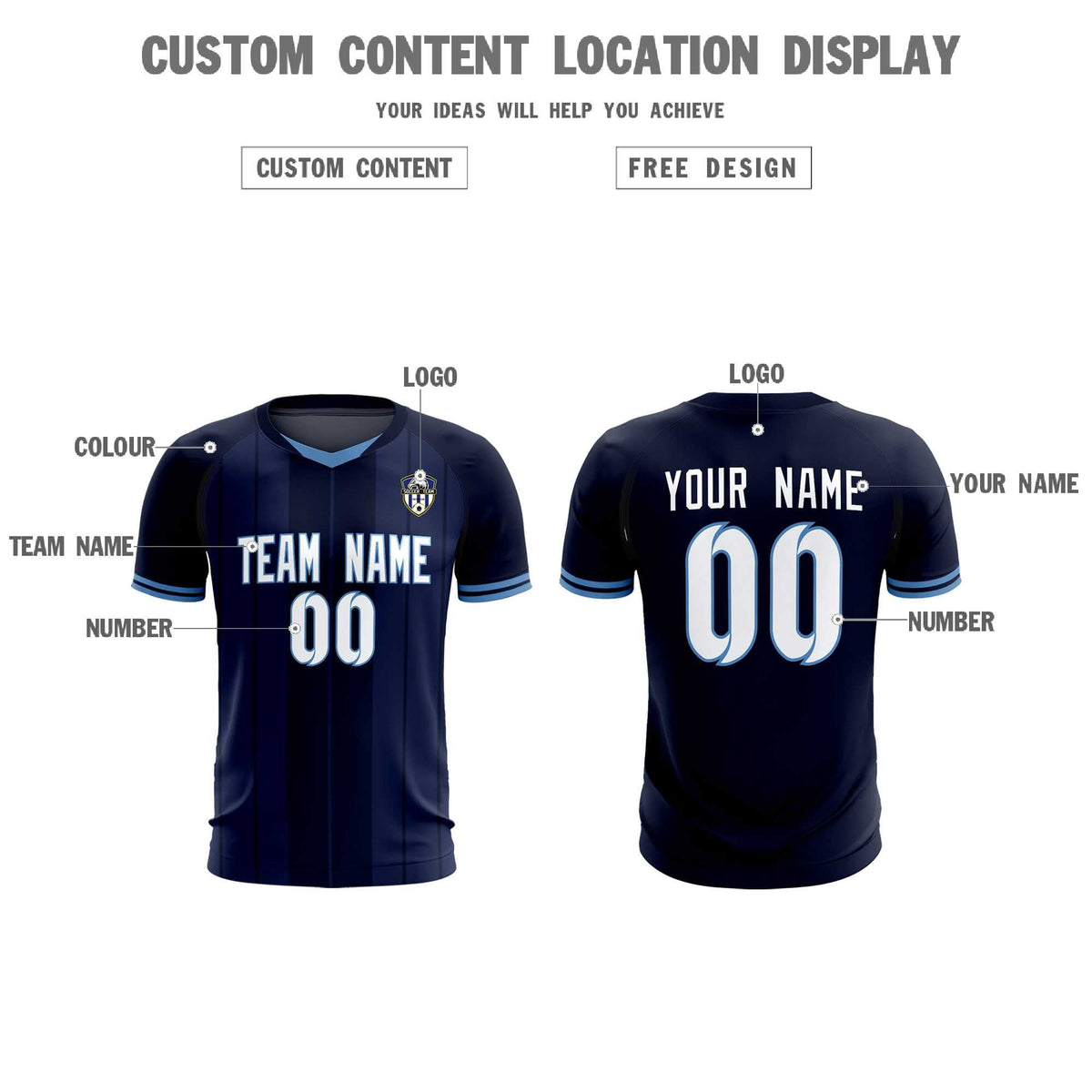 Custom Navy Classic Striped Personalized Football Kit Jersey