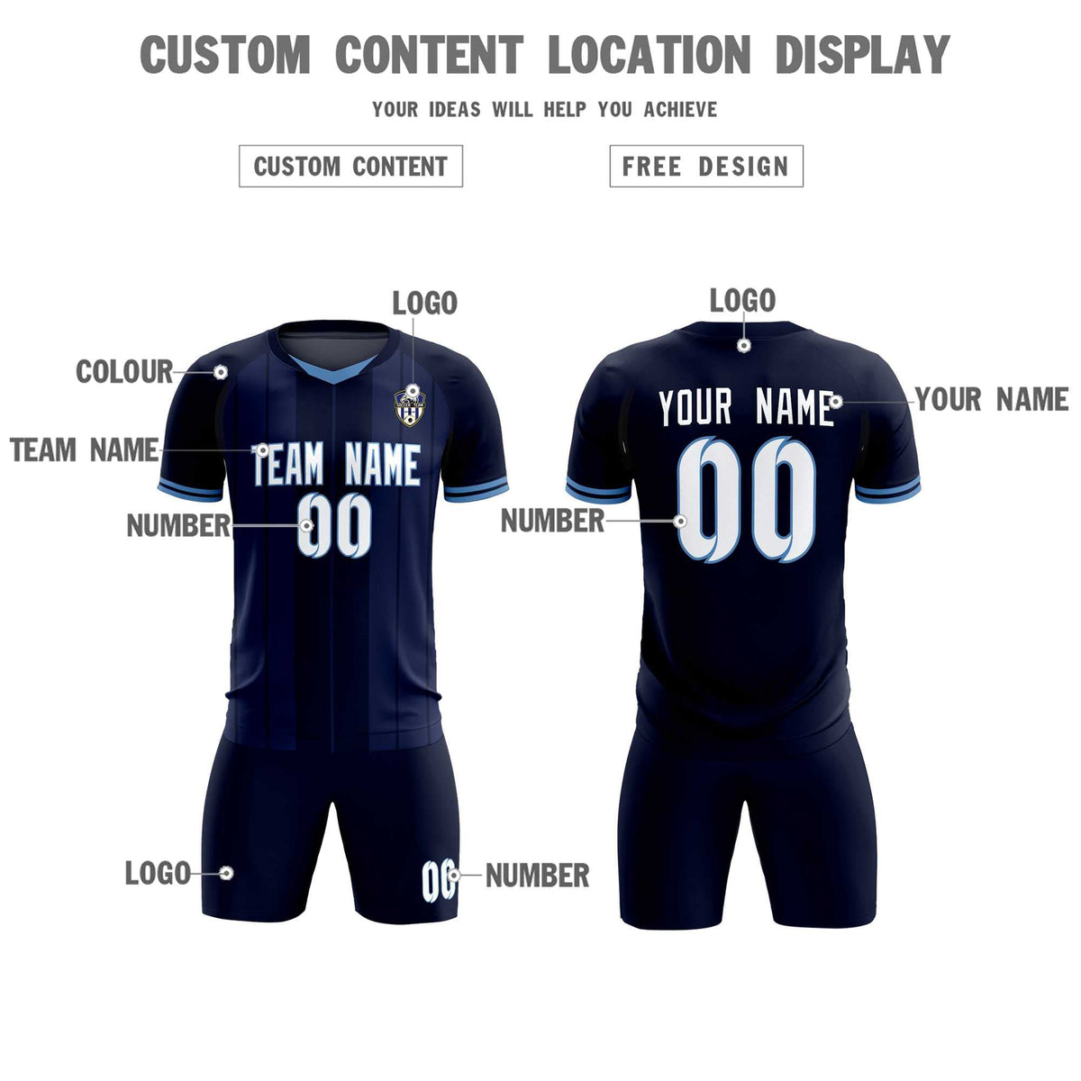 Custom Navy Classic Striped Personalized Football Kit Jersey