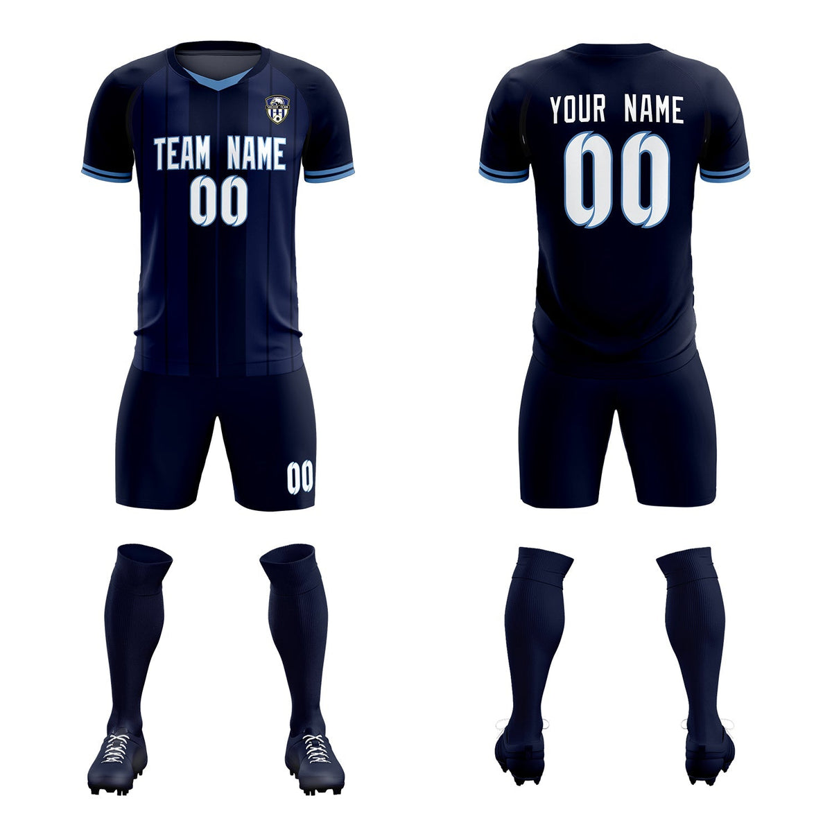 Custom Navy Classic Striped Personalized Football Kit Jersey
