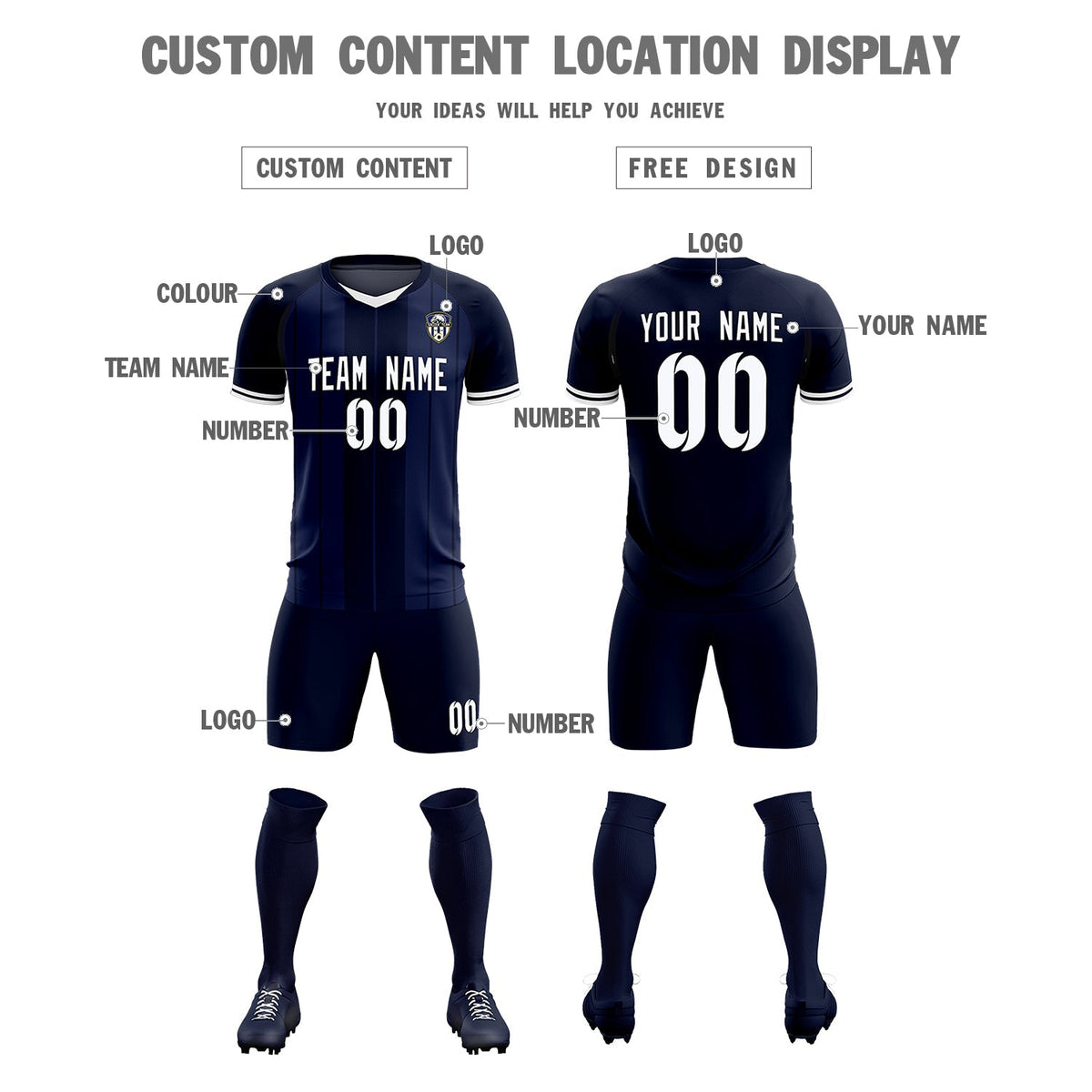 Custom Navy Classic Striped Personalized Football Kit Jersey