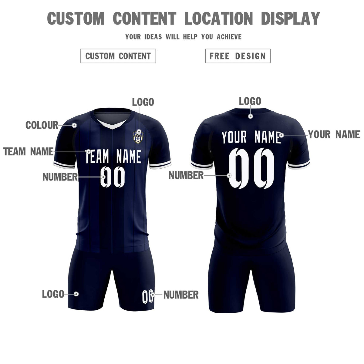 Custom Navy Classic Striped Personalized Football Kit Jersey