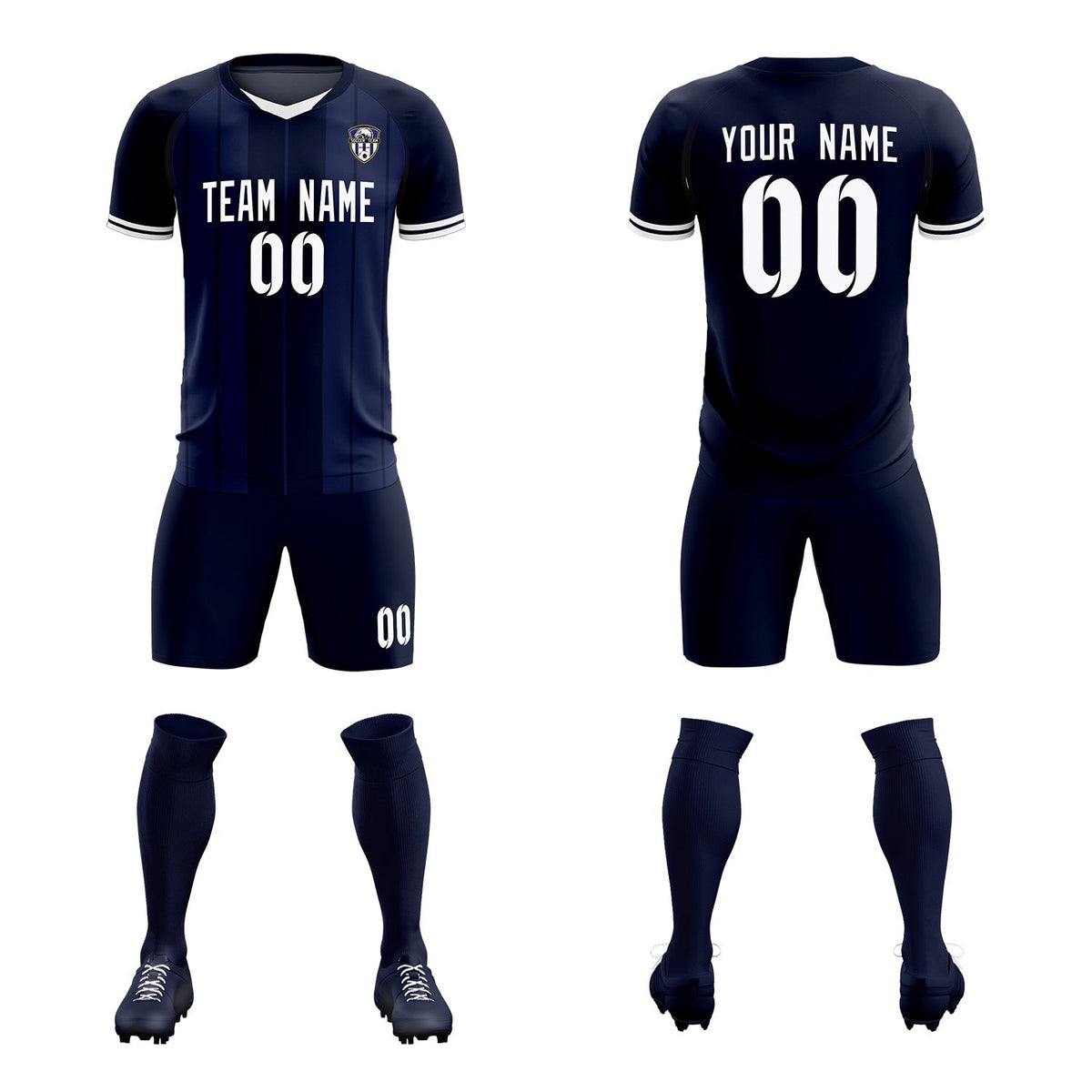 Custom Navy Classic Striped Personalized Football Kit Jersey