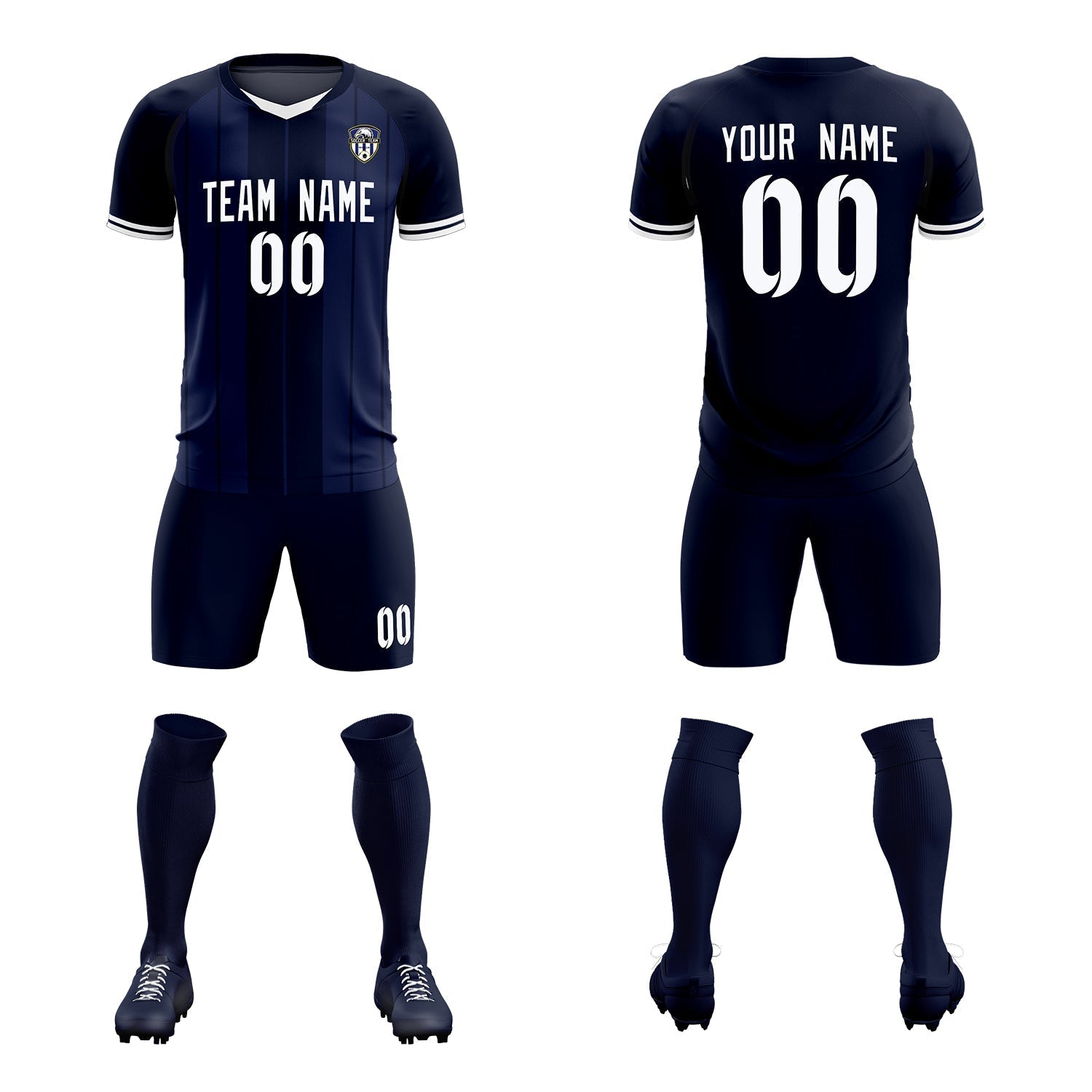 Custom Navy Classic Striped Personalized Football Kit Jersey