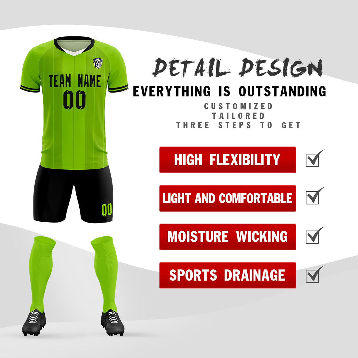 Custom Neon Green Classic Striped Personalized Football Kit Jersey