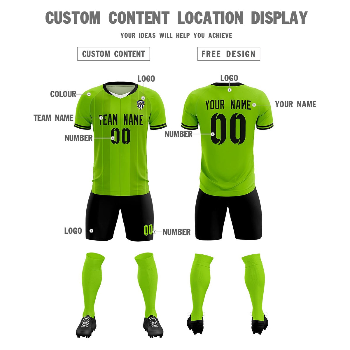 Custom Neon Green Classic Striped Personalized Football Kit Jersey