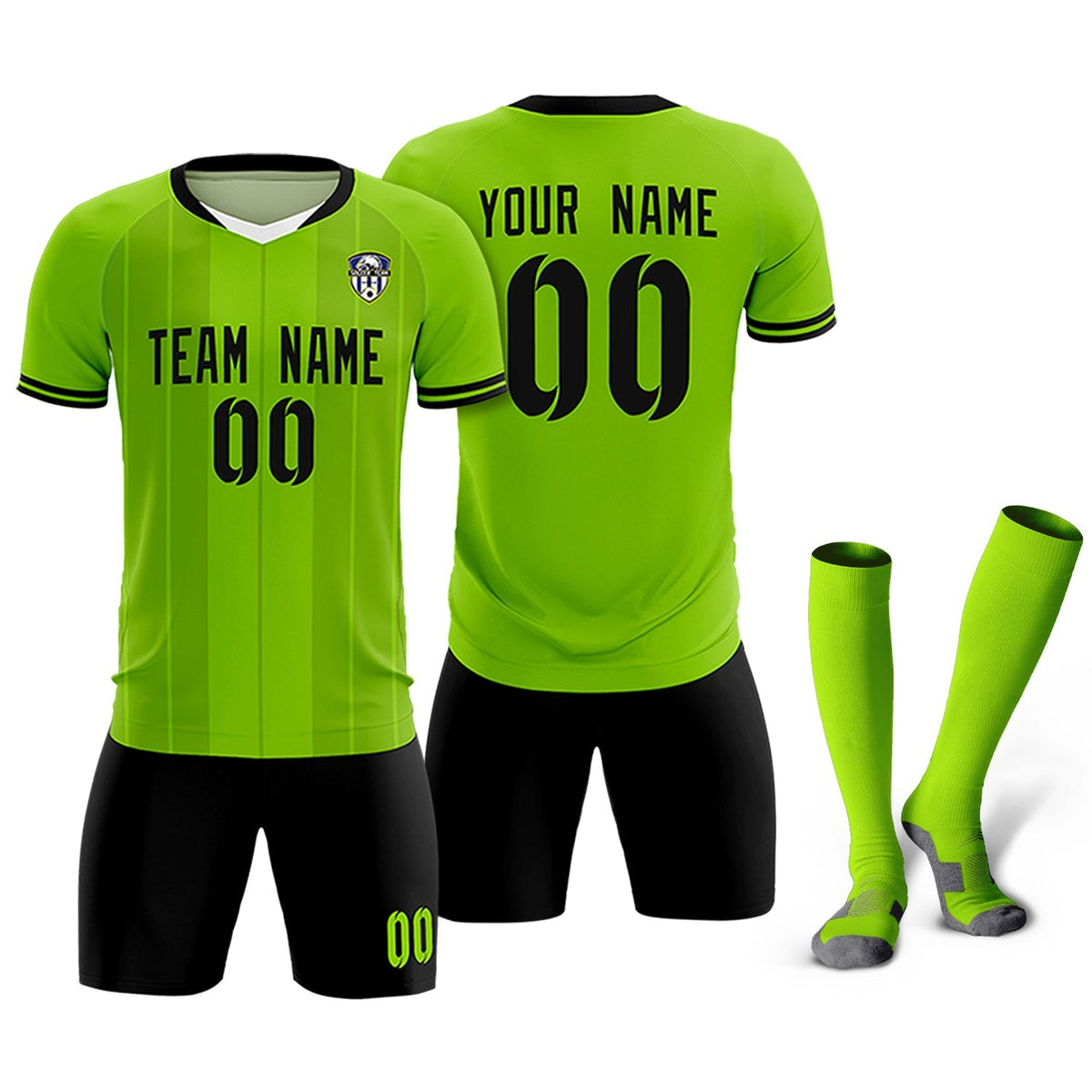 Custom Neon Green Classic Striped Personalized Football Kit Jersey