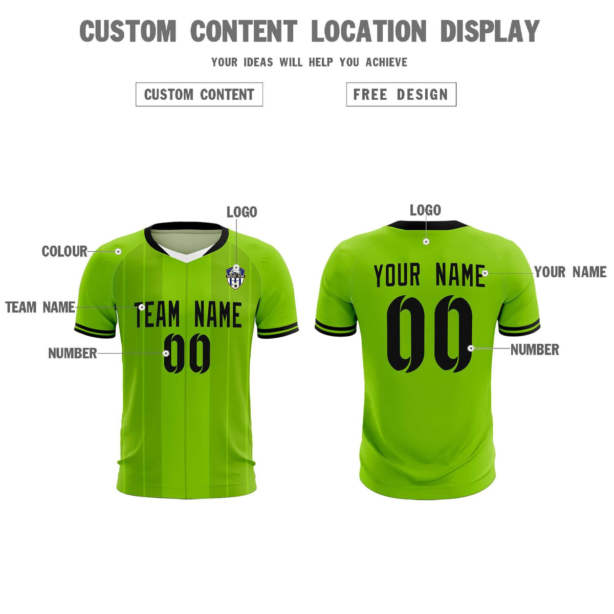 Custom Neon Green Classic Striped Personalized Football Kit Jersey