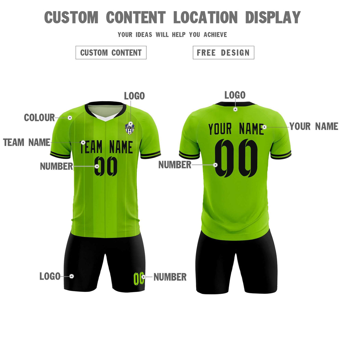 Custom Neon Green Classic Striped Personalized Football Kit Jersey