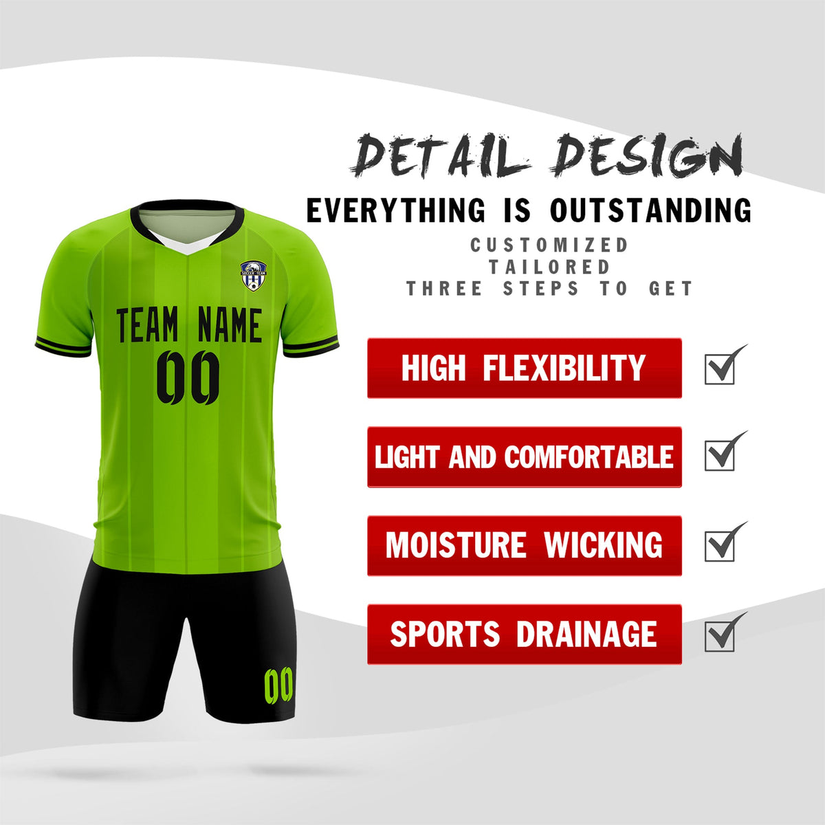 Custom Neon Green Classic Striped Personalized Football Kit Jersey