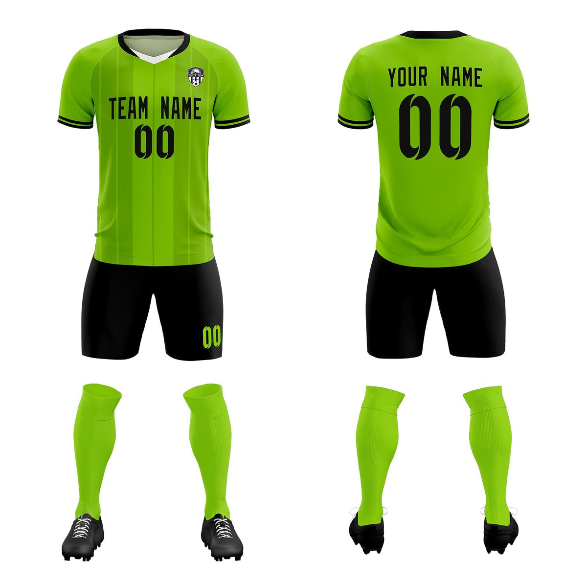 Custom Neon Green Classic Striped Personalized Football Kit Jersey