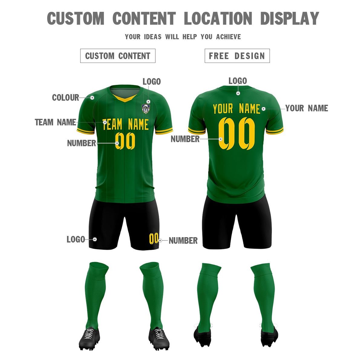 Custom Kelly Green Classic Striped Personalized Football Kit Jersey